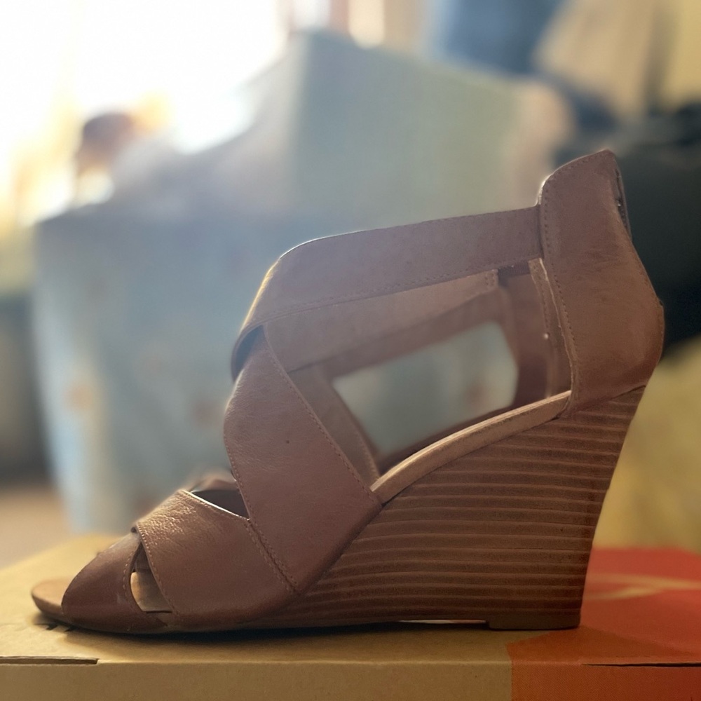 Nine West Leather Brown Wedge Sandals